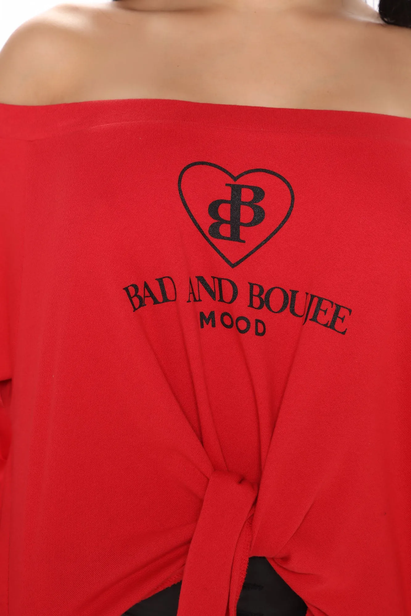 Bad And She Knows Off Shoulder Sweatshirt - Red