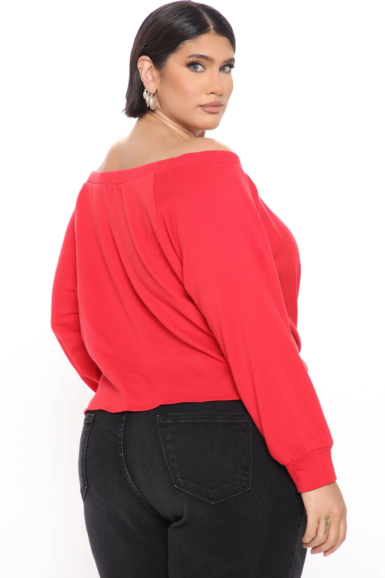 Bad And She Knows Off Shoulder Sweatshirt - Red