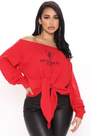 Bad And She Knows Off Shoulder Sweatshirt - Red