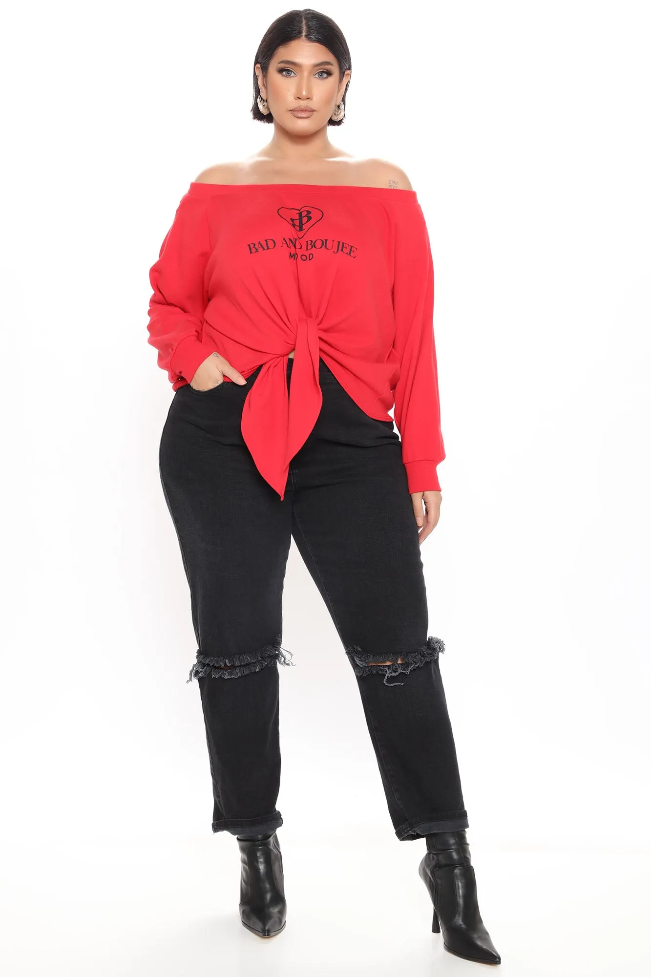 Bad And She Knows Off Shoulder Sweatshirt - Red
