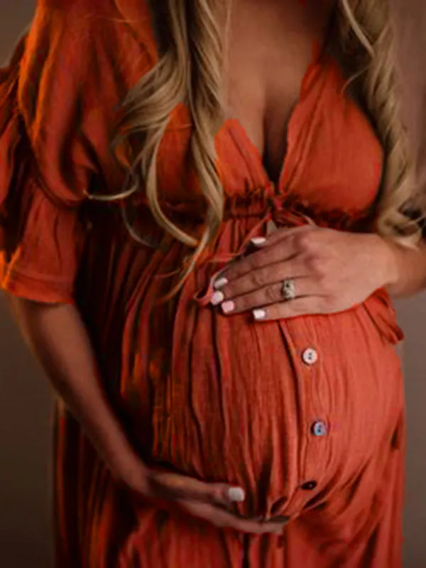 BelleChic Elegant Backless Maternity Maxi Dress for Stylish Photoshoots