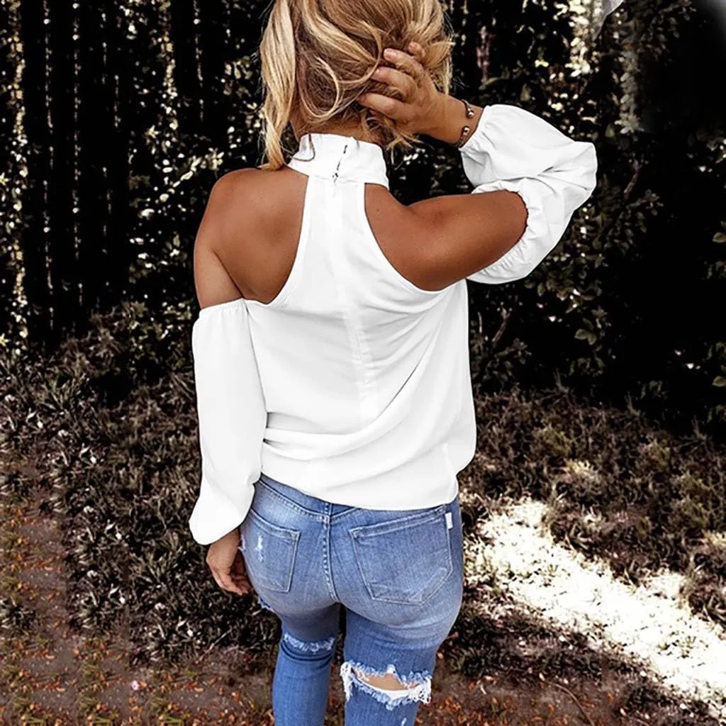 Binmer Crisscross Halter Tops for Womens Sexy Long Sleeve Shirts Casual Loose Comfy Solid Backless Tunic Blouse Fashion 2024