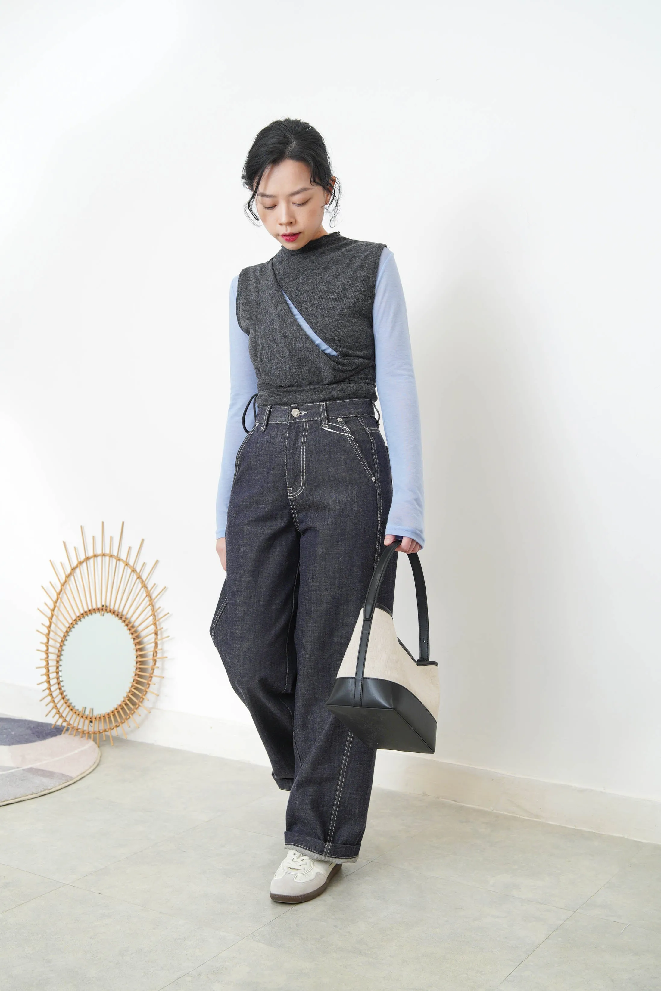 Black 3D asymmetrical vest w/ cut out detail