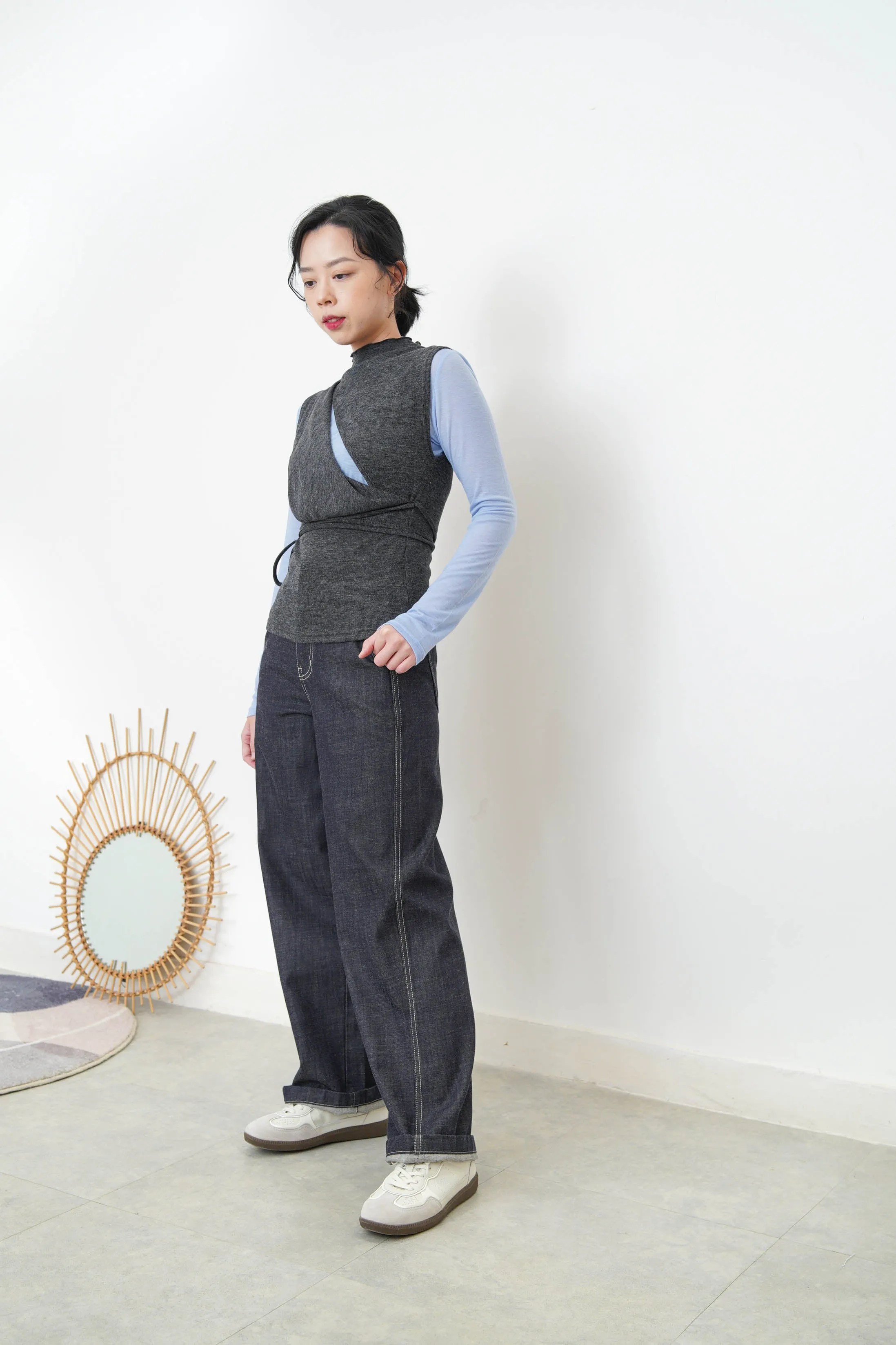 Black 3D asymmetrical vest w/ cut out detail
