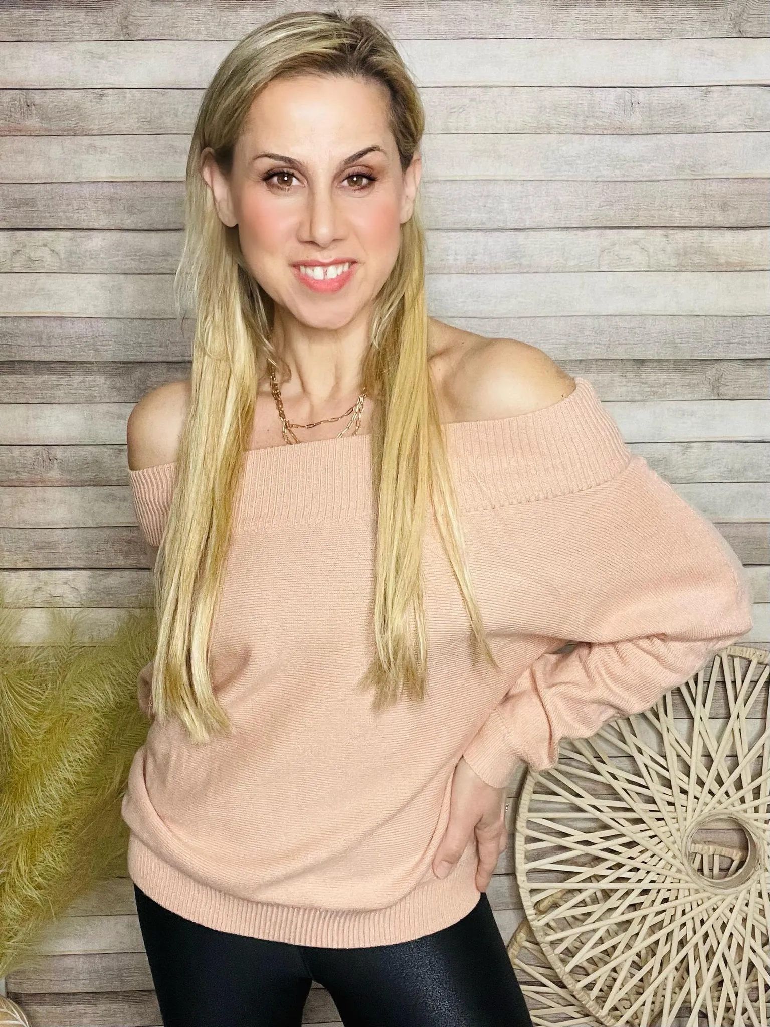 Blush Off Shoulder Sweater