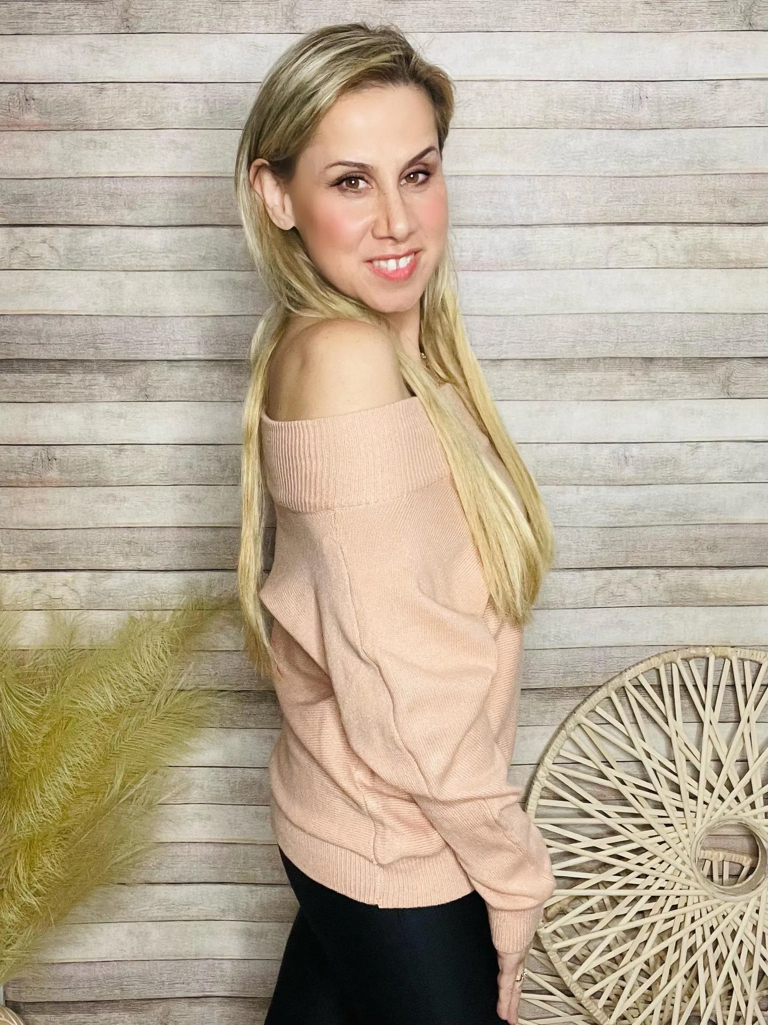 Blush Off Shoulder Sweater