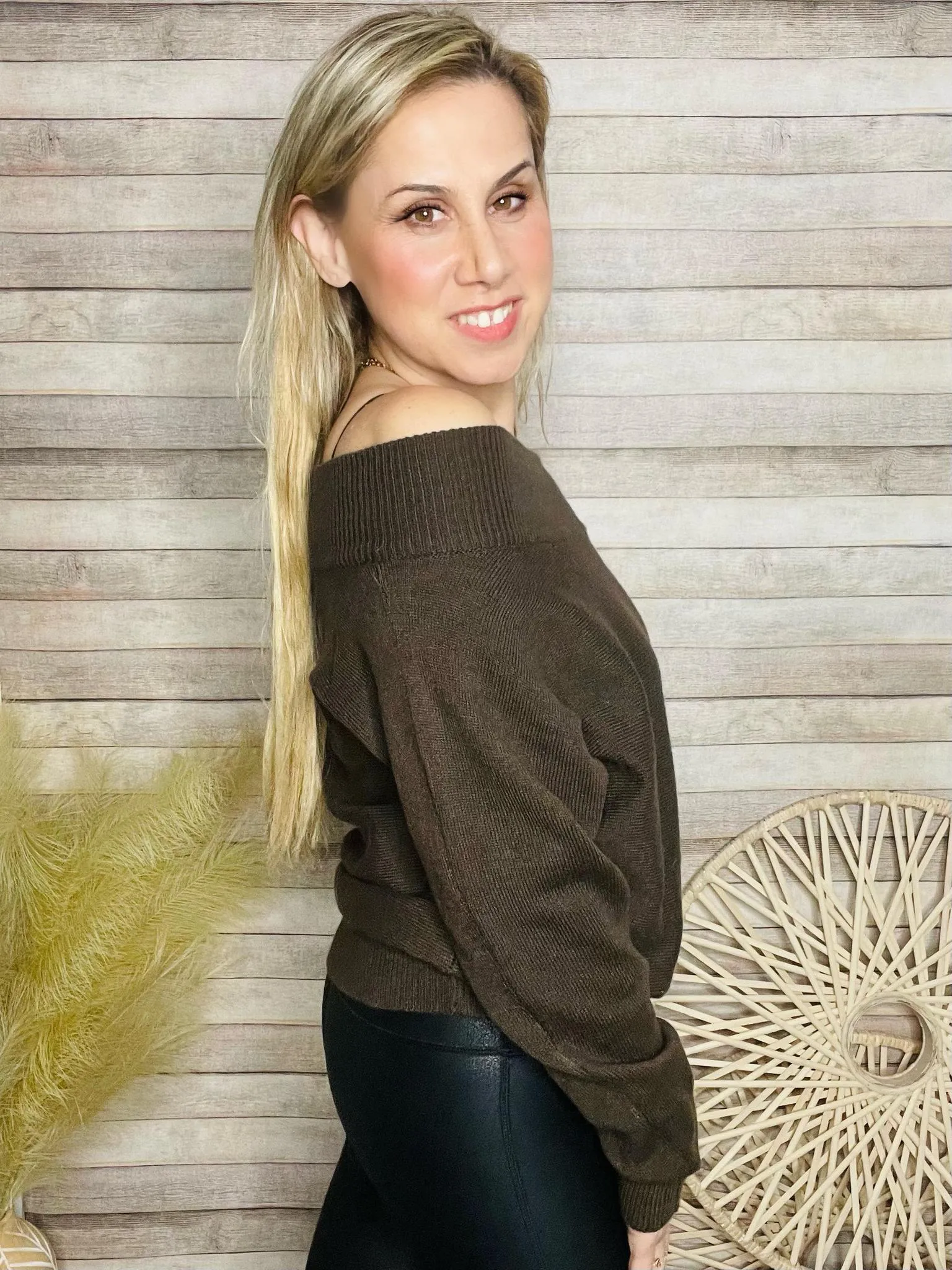 Brown Off Shoulder Sweater