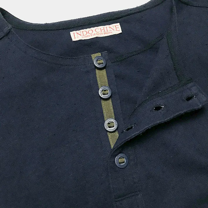 BZEN INDOCHINE - M.3068-CALEB RELAX FIT 4 BUTTON HENLEY-E0 NAVY
