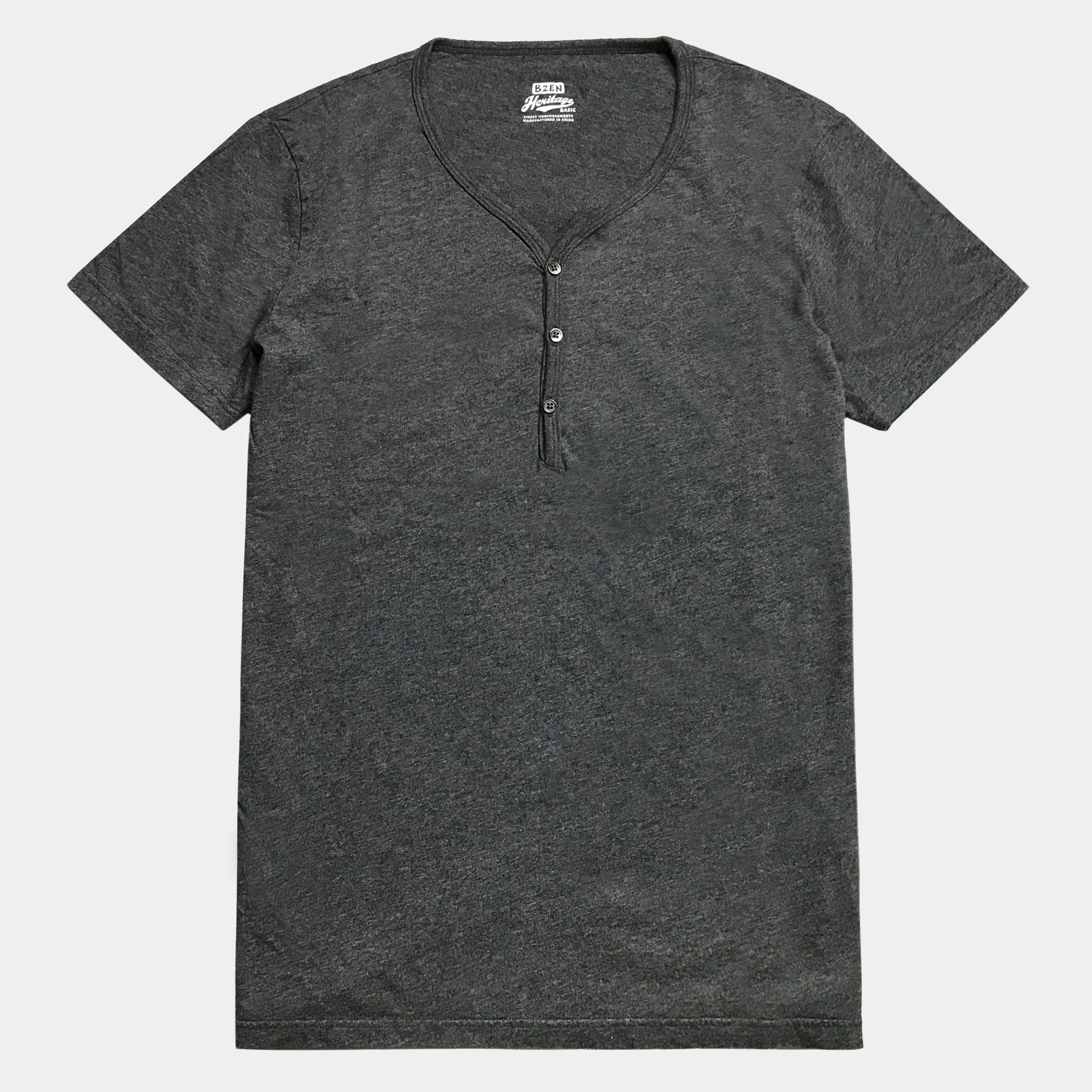 BZEN M.3210-KAITO REGULAR FIT SHORT SLEEVE 3 BUTTON JERSEY HENLEY-145GSM-E0 CHARCOAL