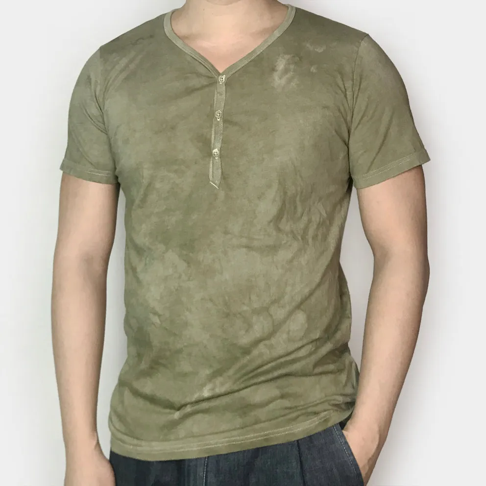 BZEN M.3210-KAITO REGULAR FIT SHORT SLEEVE 3 BUTTON JERSEY HENLEY-145GSM-E0 MOSS GREEN