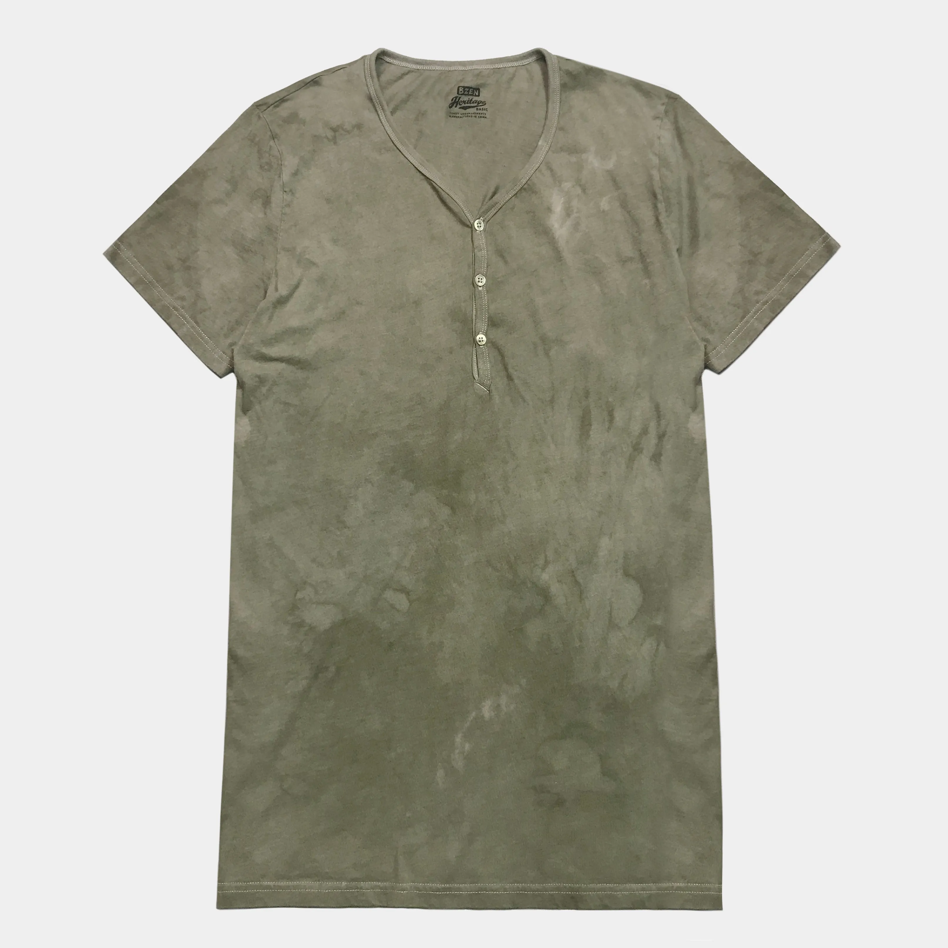 BZEN M.3210-KAITO REGULAR FIT SHORT SLEEVE 3 BUTTON JERSEY HENLEY-145GSM-E0 MOSS GREEN