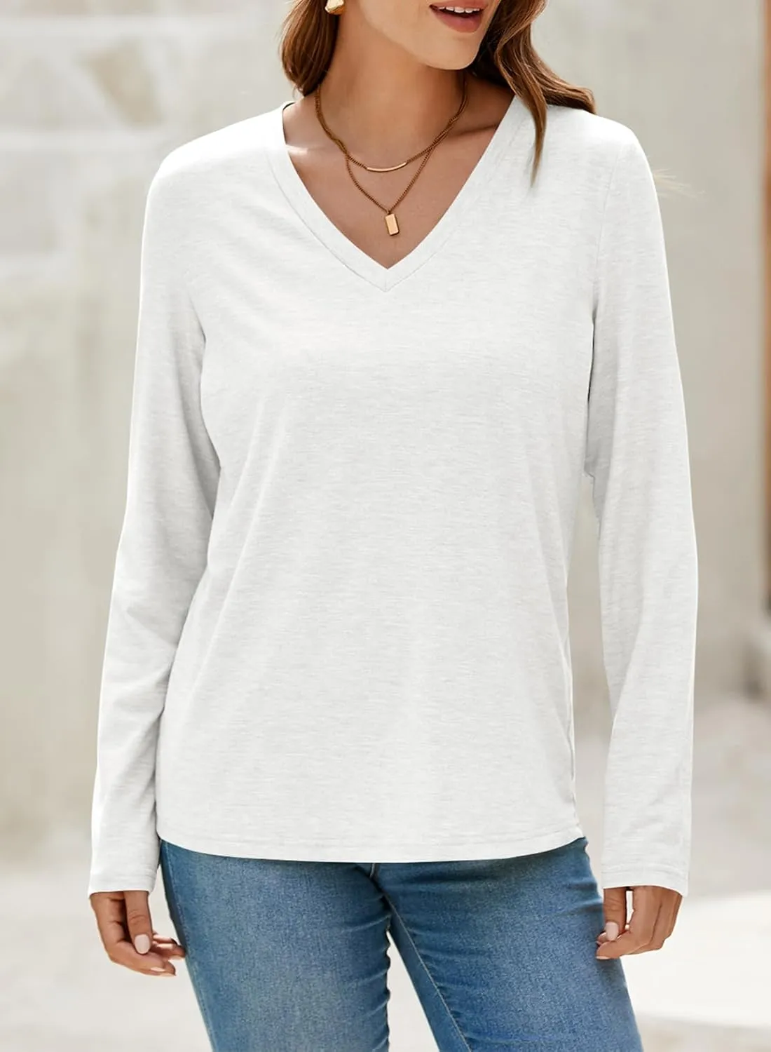 EVALESS Spring Summer Tops for Women Trendy V Neck Long Sleeve Shirts 2025 Basic T Shirts Loose Tee Clothes Casual Outfits