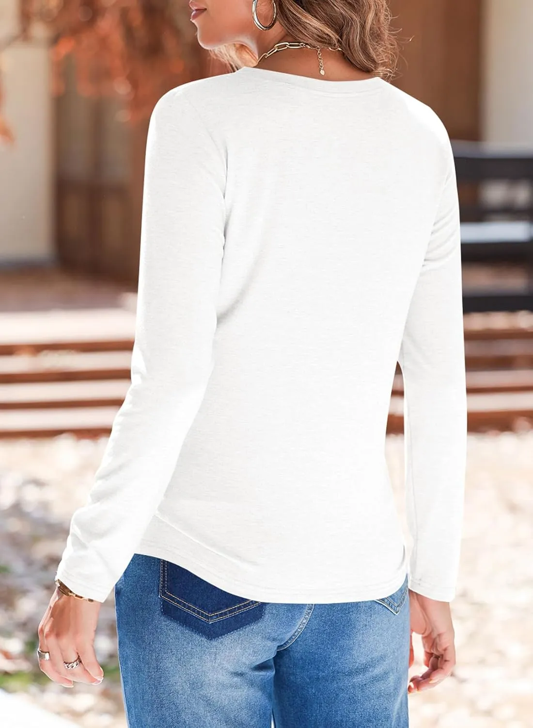 EVALESS Spring Summer Tops for Women Trendy V Neck Long Sleeve Shirts 2025 Basic T Shirts Loose Tee Clothes Casual Outfits