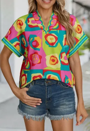 Liz Colorblock Abstract Blouse