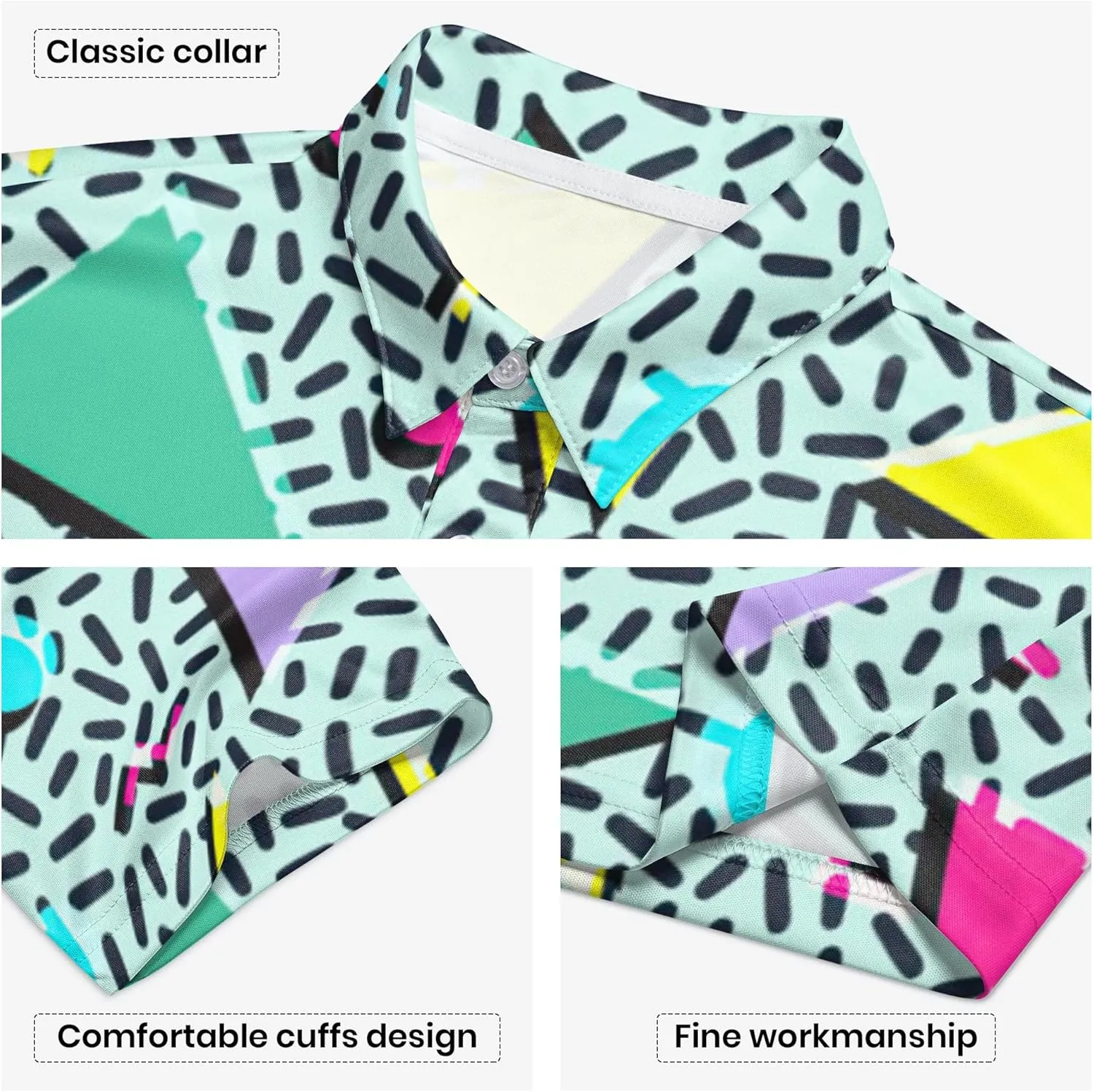 Mens 80s Golf Shirt Dry Fit Performance Short Sleeve Print Shirts Funny 90s Golf Shirts for Men