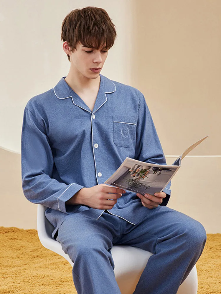 Men's Long Sleeve Woven Brushed Cotton Pajama Set