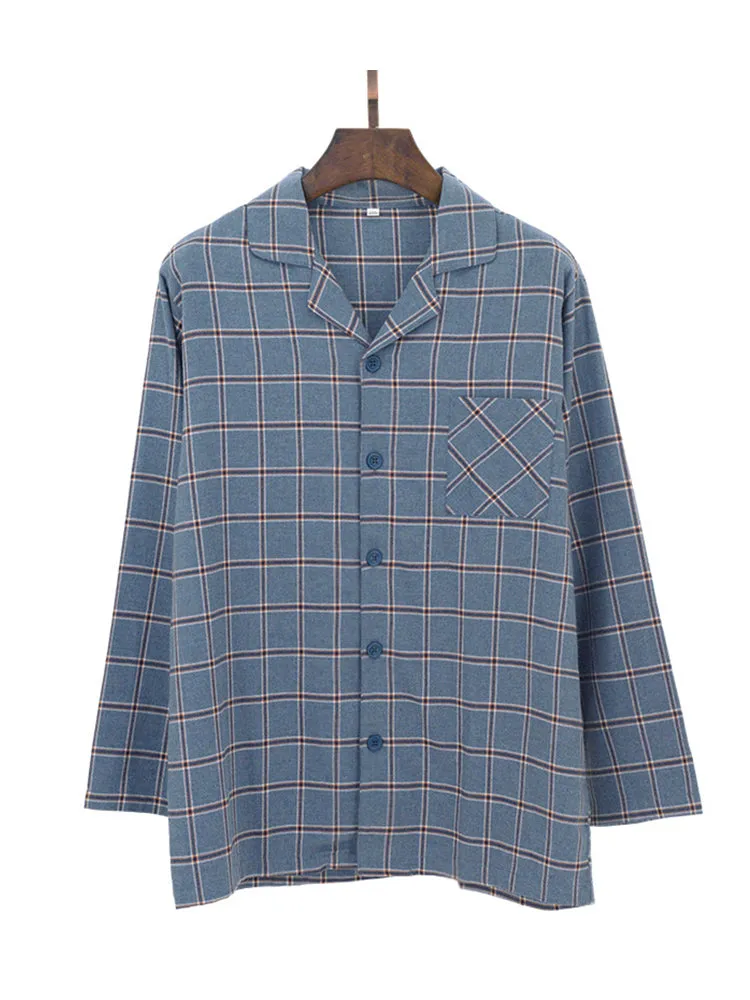 Men's Long Sleeve Woven Brushed Cotton Pajama Set