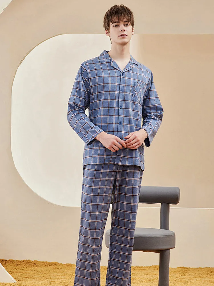Men's Long Sleeve Woven Brushed Cotton Pajama Set