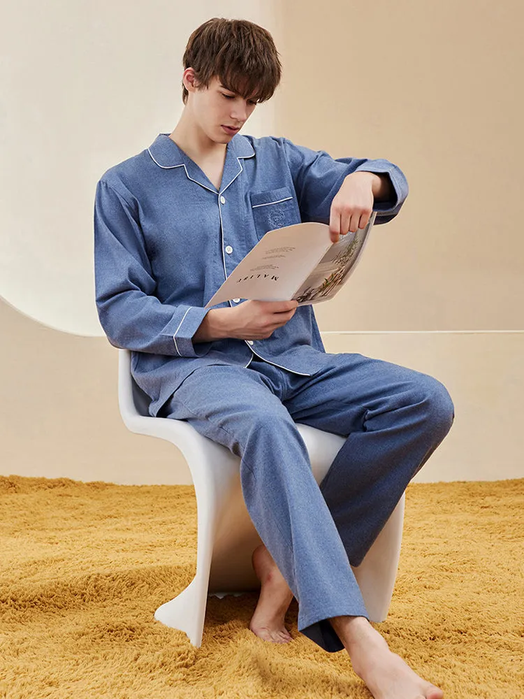 Men's Long Sleeve Woven Brushed Cotton Pajama Set