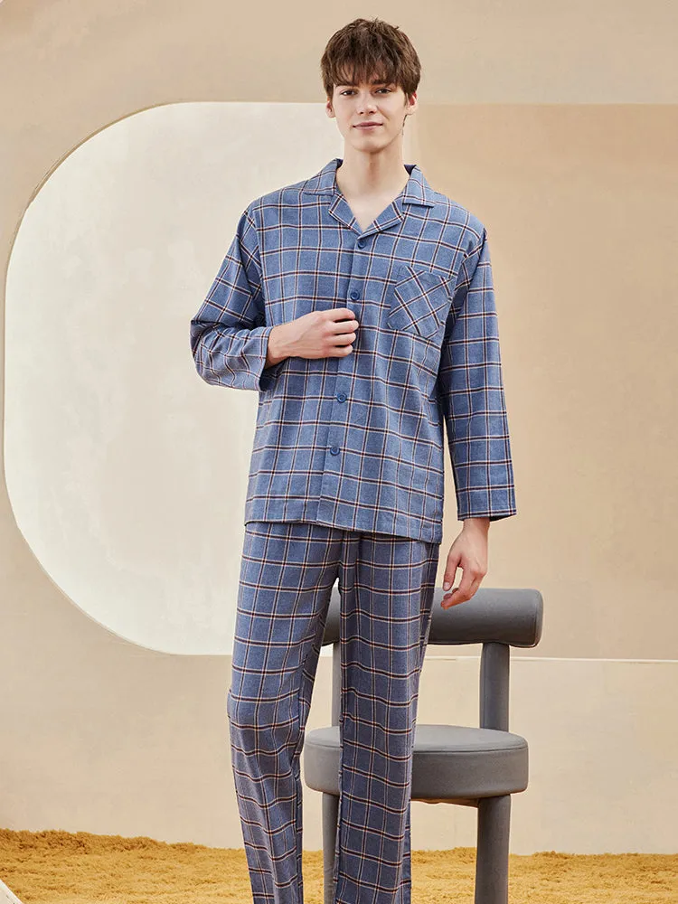 Men's Long Sleeve Woven Brushed Cotton Pajama Set