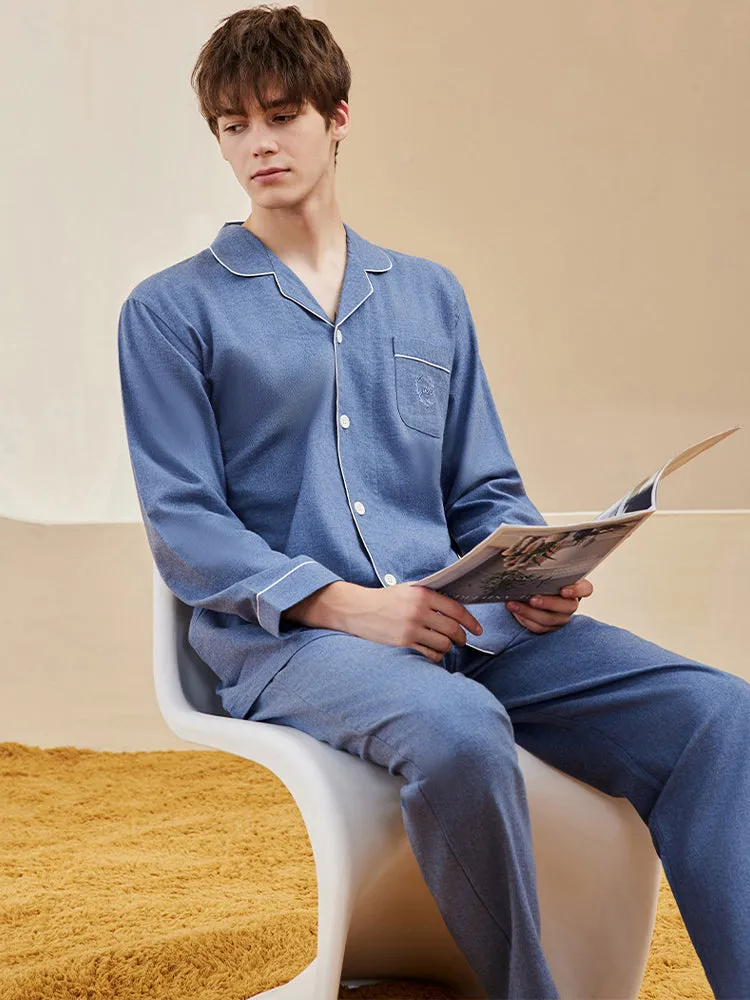 Men's Long Sleeve Woven Brushed Cotton Pajama Set