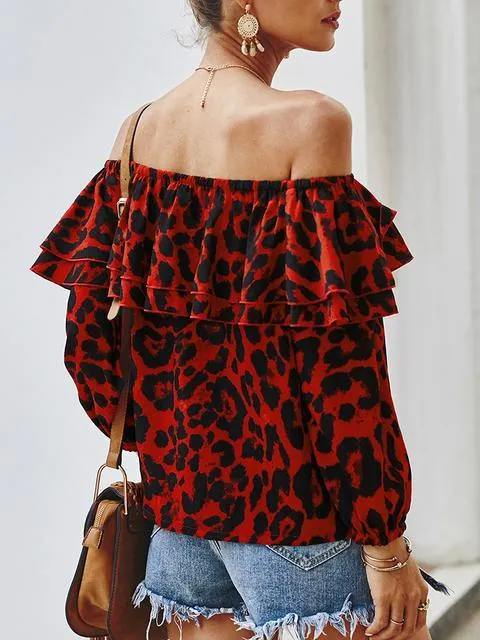 Off Shoulder Leopard Print Tops