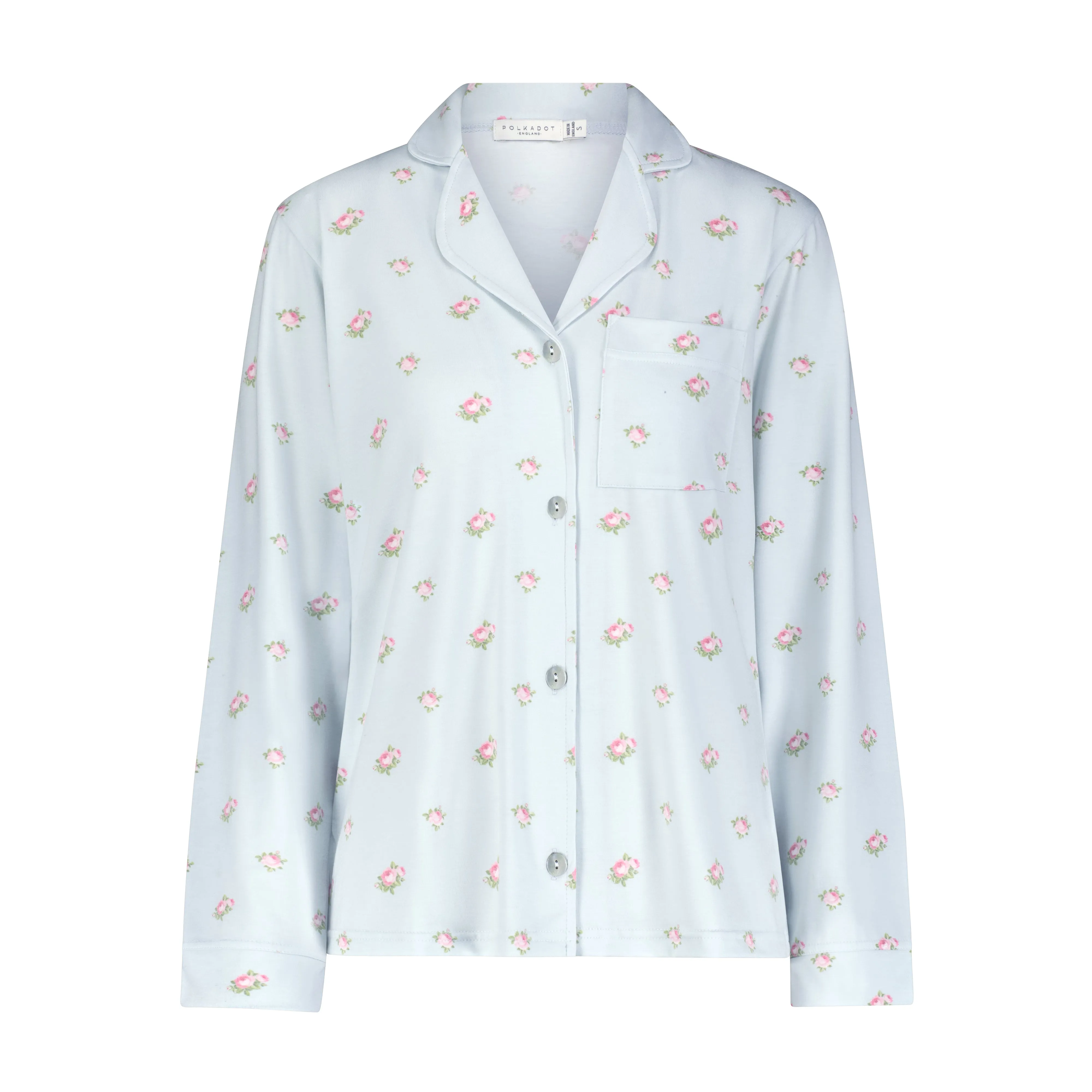 Polkadot CHARLEY Pajama Set in Blue Ciel Rose Print -Longer Top