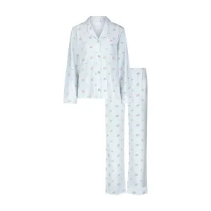Polkadot CHARLEY Pajama Set in Blue Ciel Rose Print -Longer Top