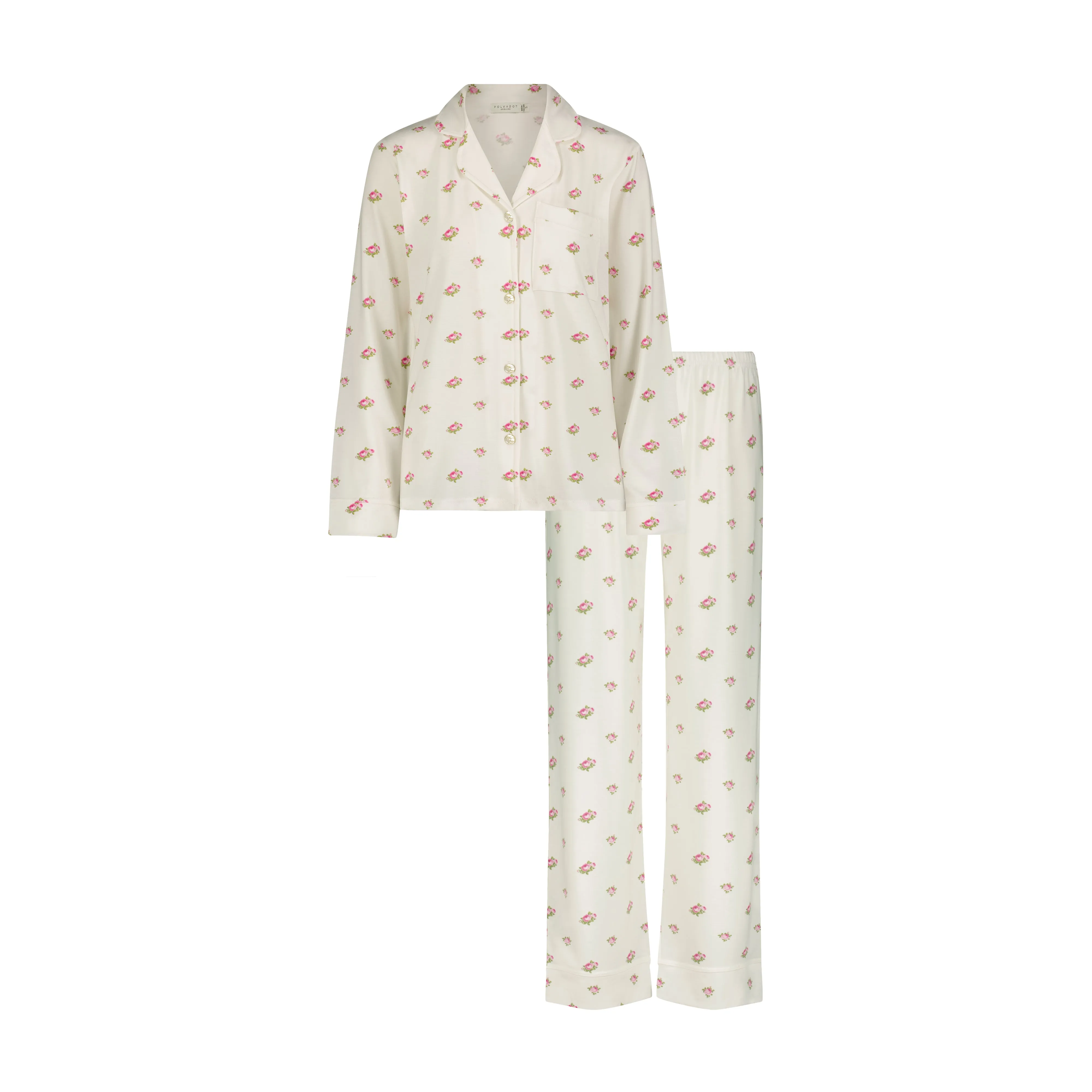 Polkadot CHARLEY Pajama Set in Cream Vintage Rose Print -Longer Top