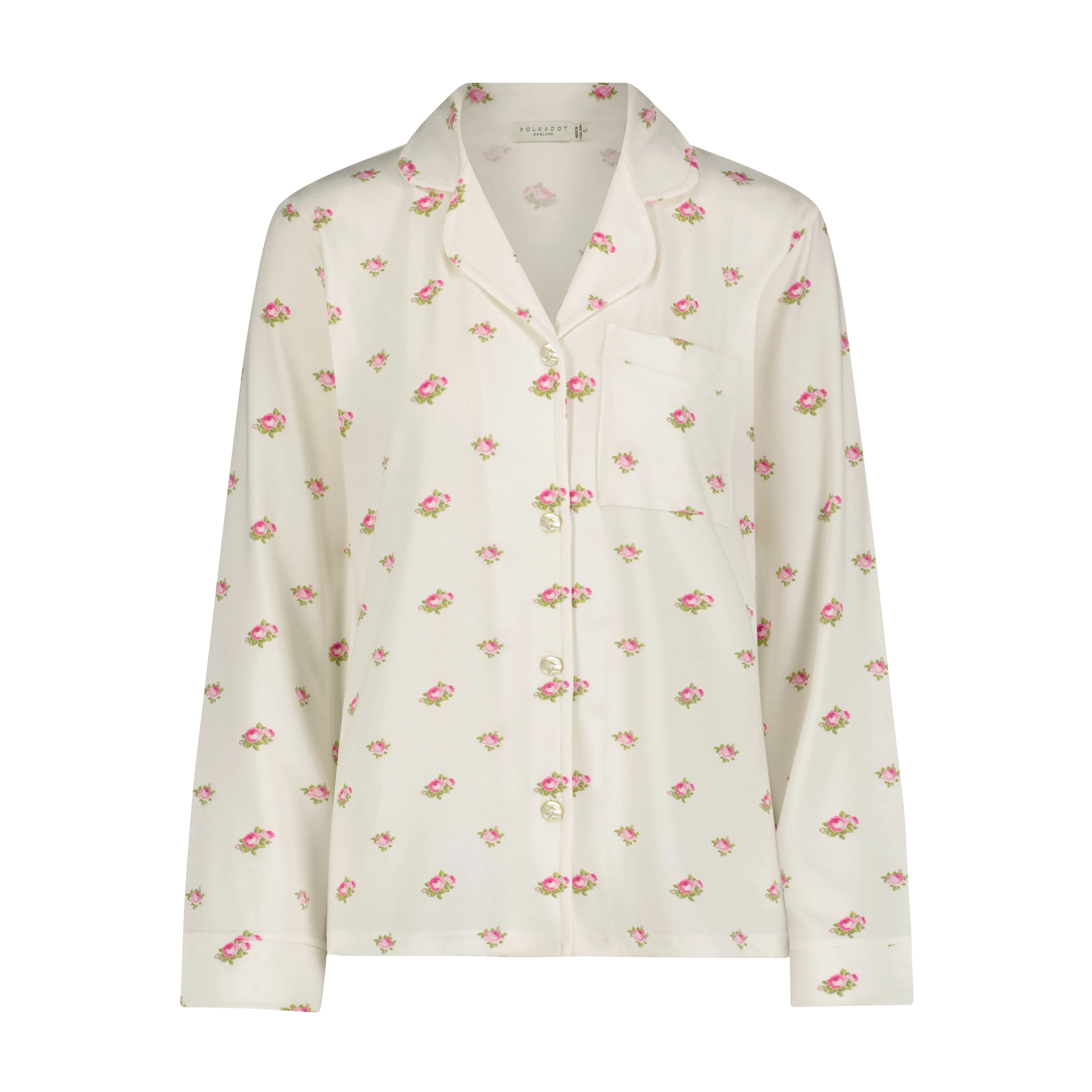 Polkadot CHARLEY Pajama Set in Cream Vintage Rose Print -Longer Top