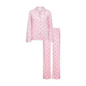 Polkadot CHARLEY Pajama Set in Pink Forever Love Bow Print -Longer Top