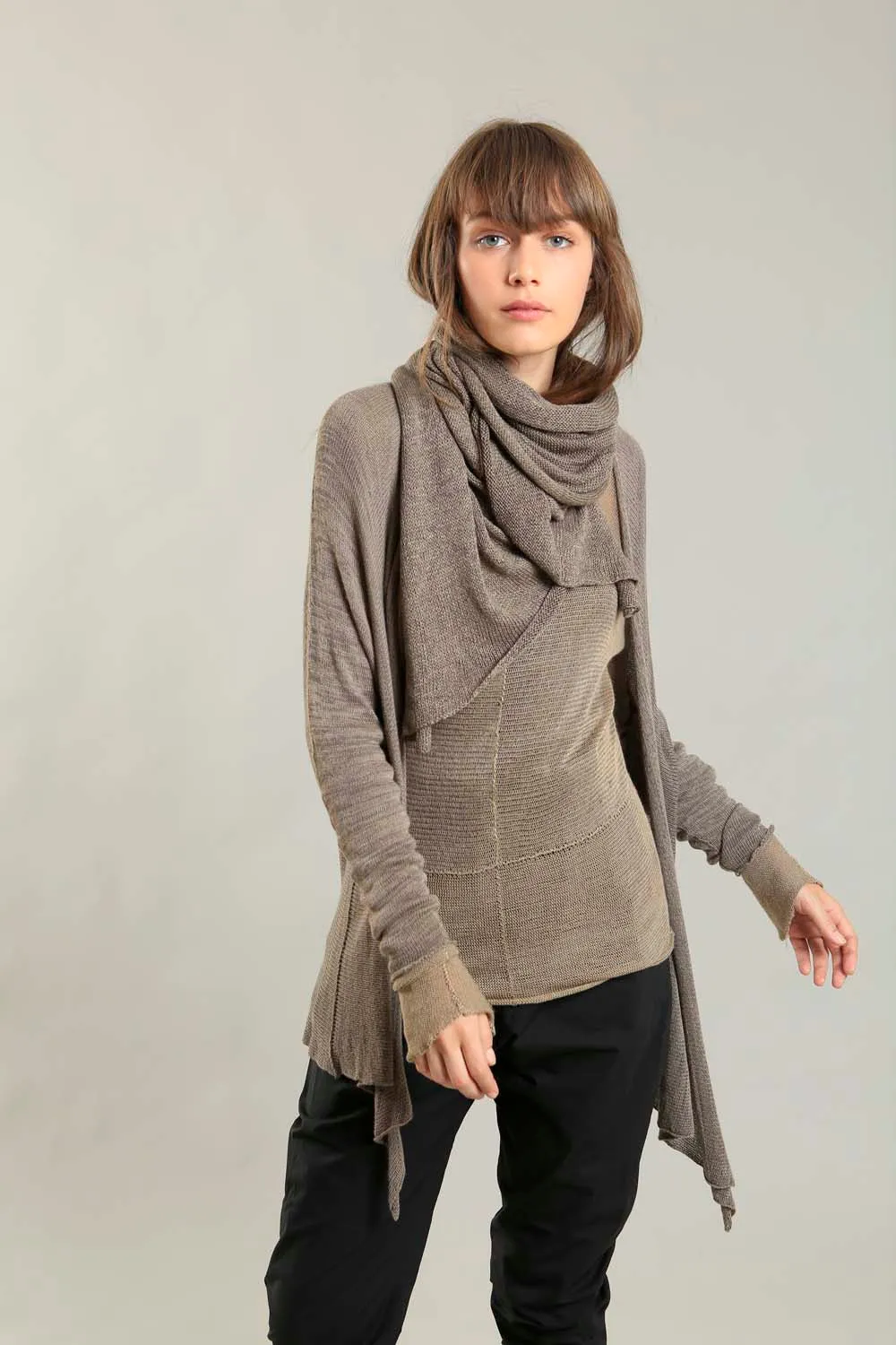 Sheer knit Cross Bamboo shirt - Camel Gold
