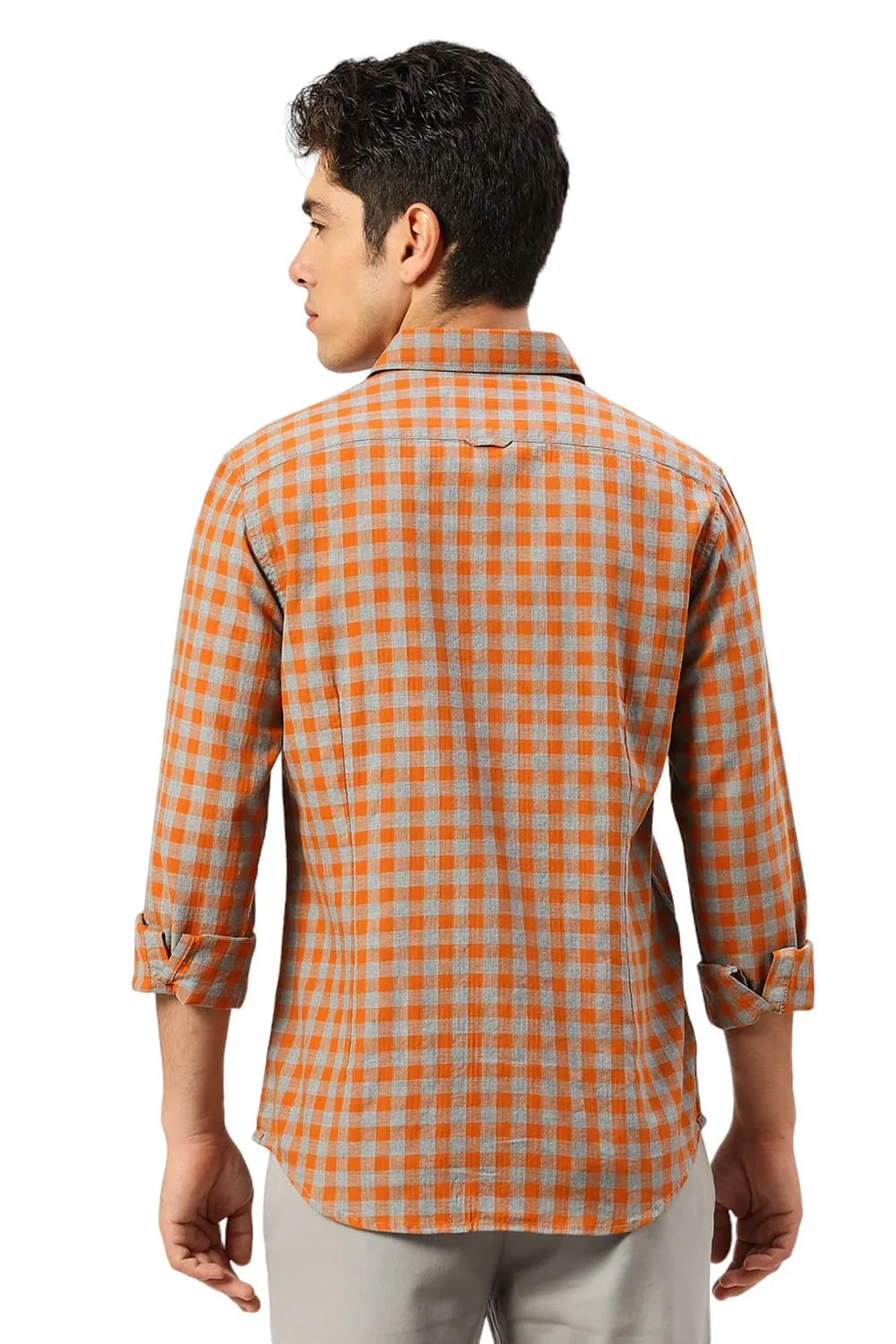 Slim Fit Cotton Twill Melange Checks Shirt