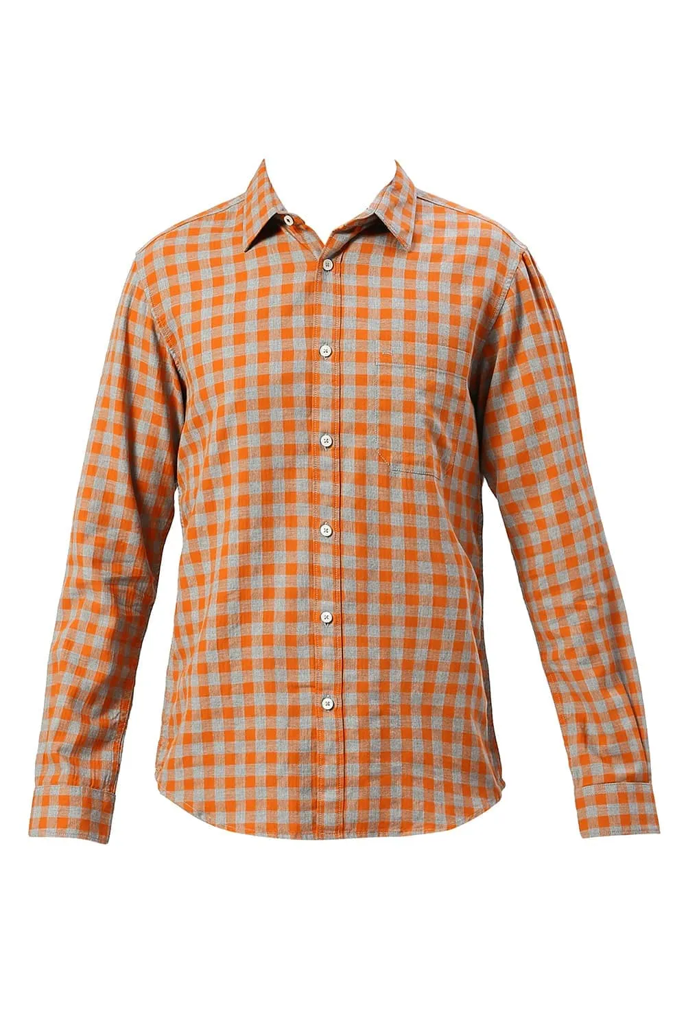 Slim Fit Cotton Twill Melange Checks Shirt