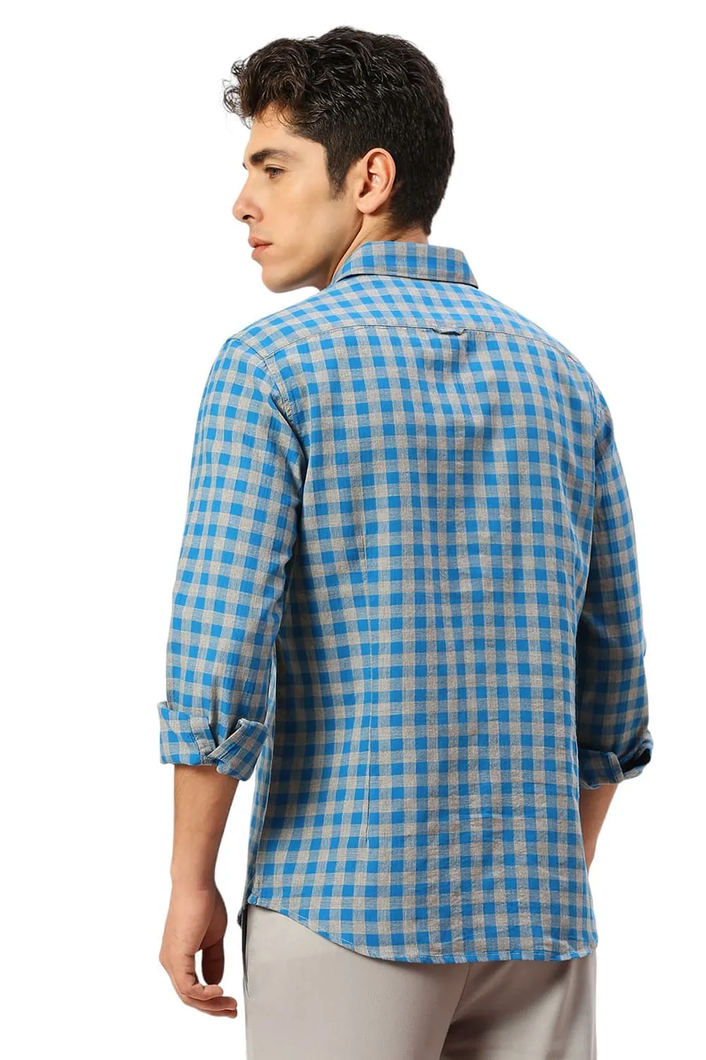 Slim Fit Cotton Twill Melange Checks Shirt