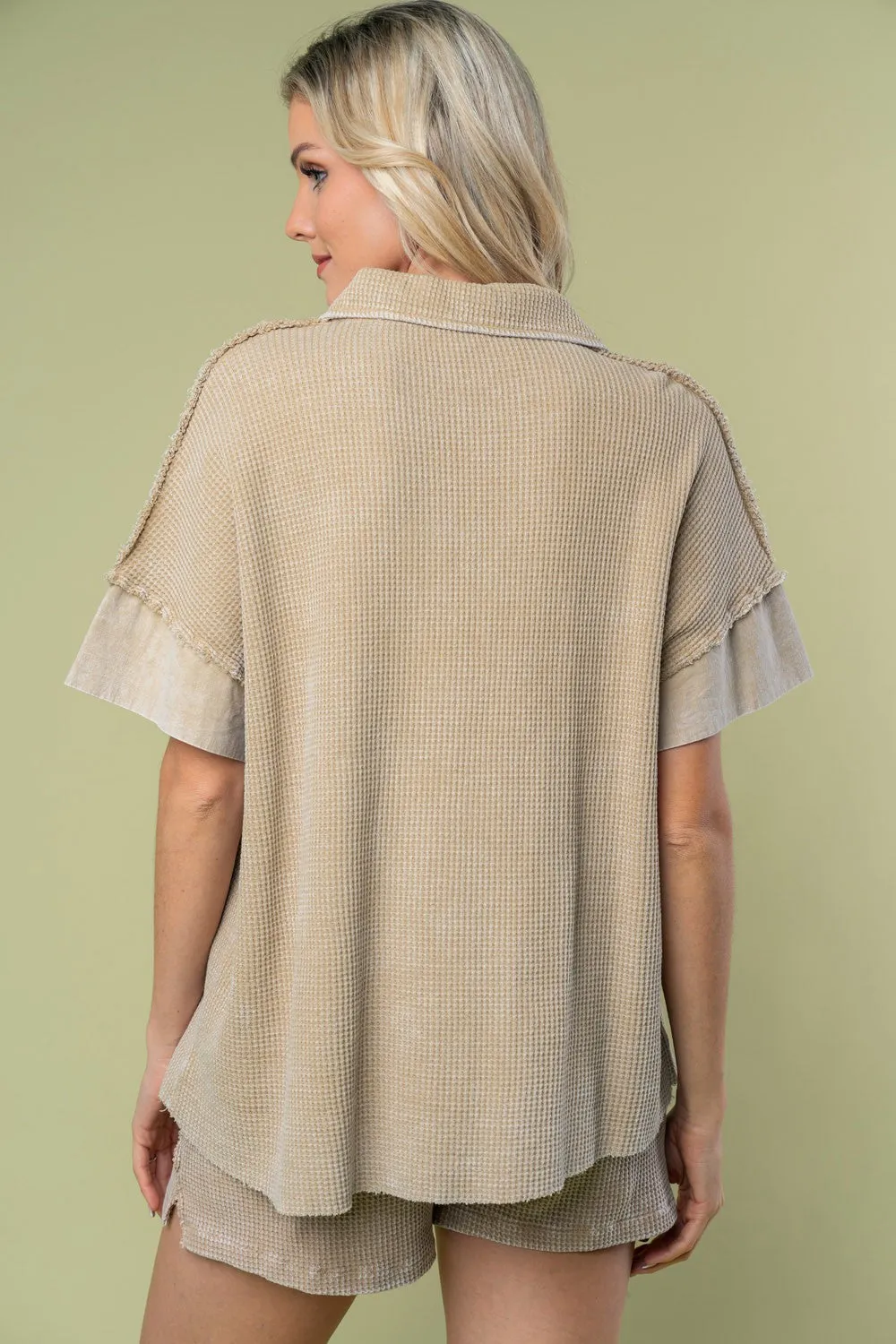 White Birch Solid Color Thermal Knit Top in Taupe