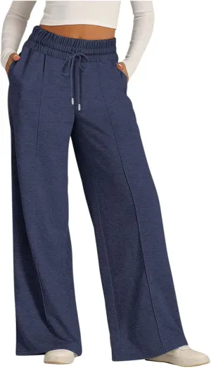 Womens Wide Leg Sweatpants High Waist Cotton Baggy Casual Drawstring Waist Running Lounge Pants with Pockets