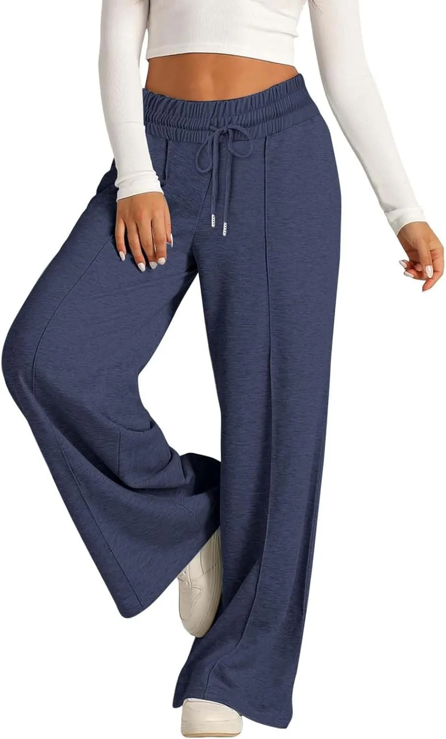 Womens Wide Leg Sweatpants High Waist Cotton Baggy Casual Drawstring Waist Running Lounge Pants with Pockets